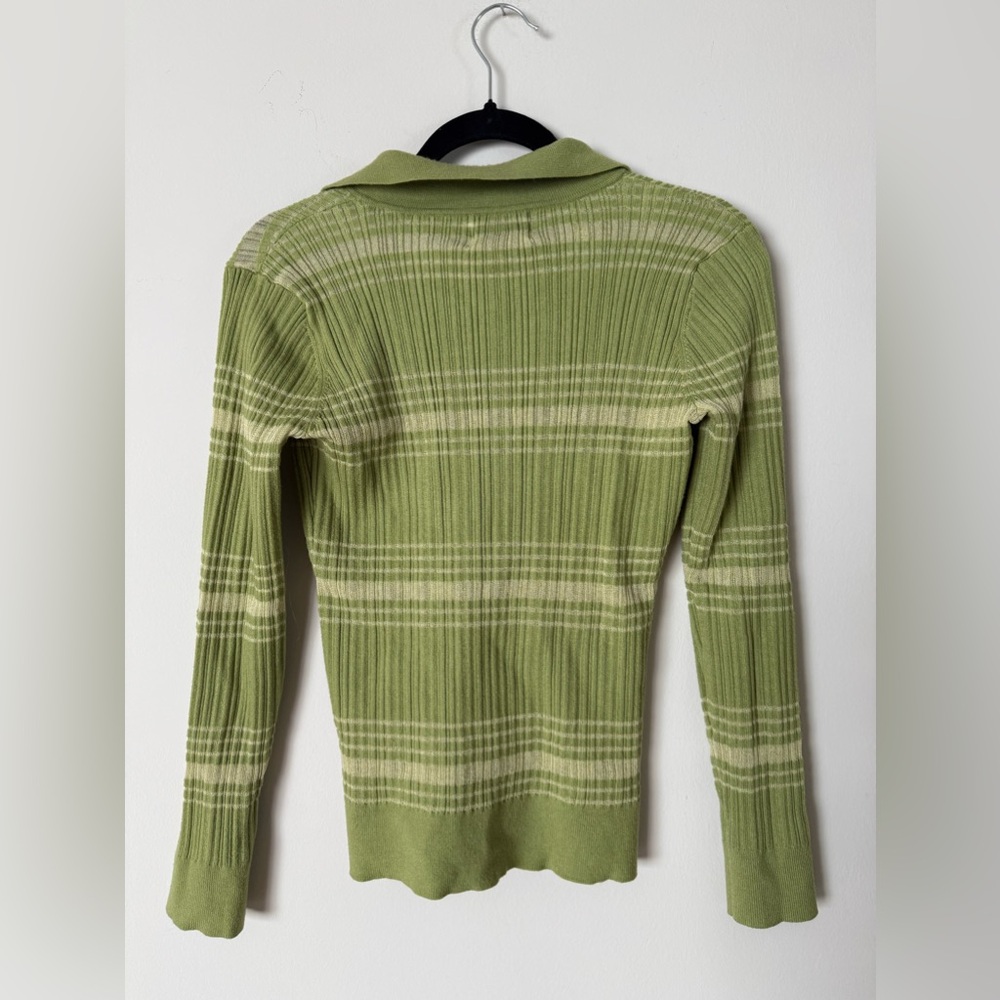 Lush Ribbed Striped Collared Button Up Cardigan in Fern - Picture 14 of 15
